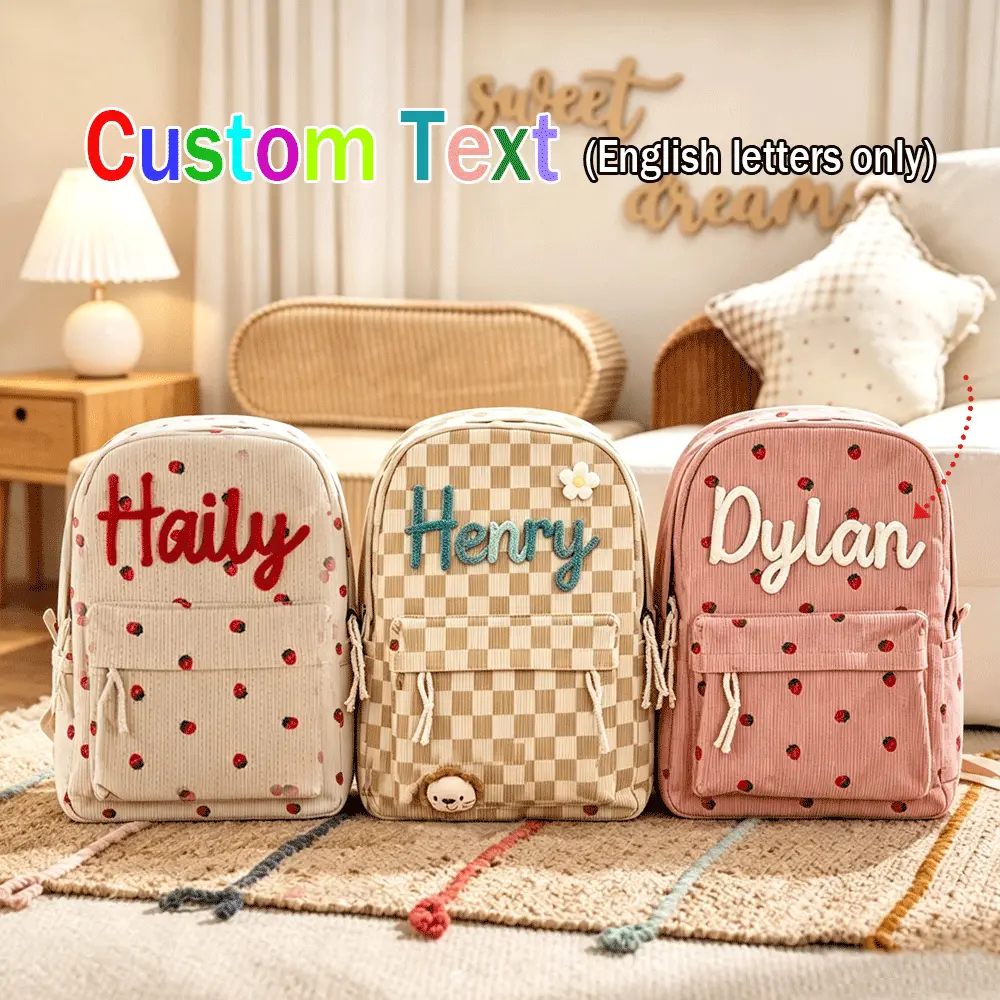 Personalized Corduroy Backpack – Custom Name Bag for Kids, School & Travel, Gift Idea