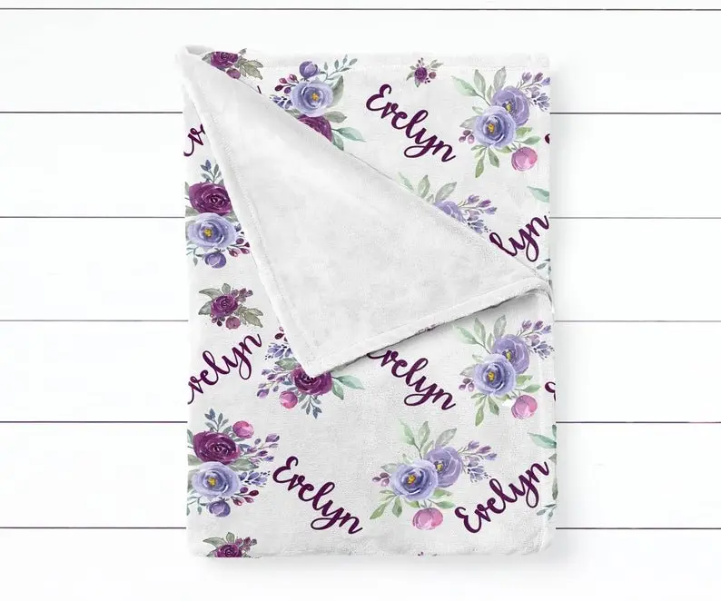 Girl's Personalized Purple Floral Swaddle Blanket