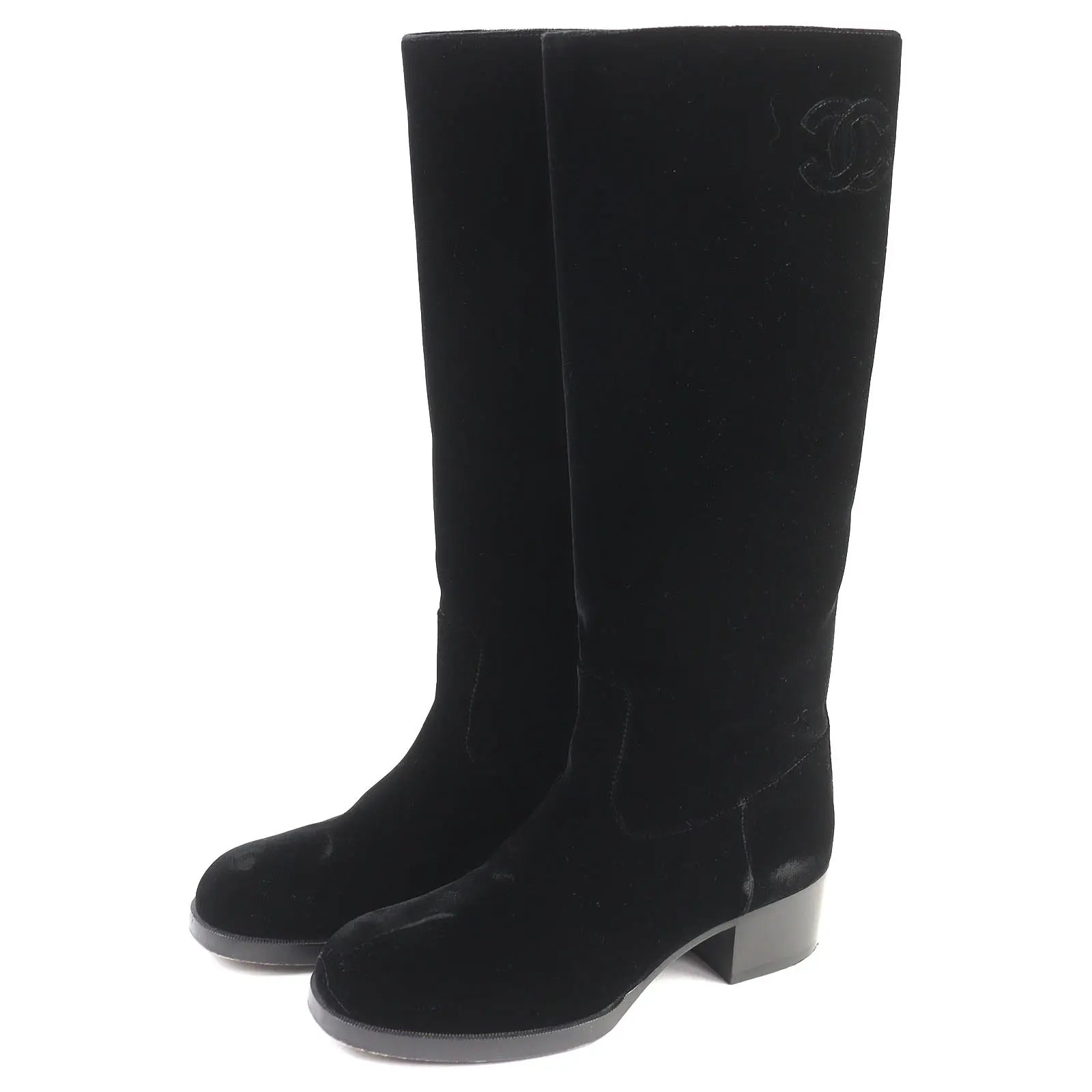 Pre-owned CHANEL Suede Small Leather Goods COCO Mark Velour Long Boots