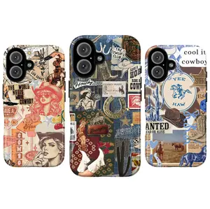 Western Cowboy Collage Phone Case, hair cowgirl hat revolver cowboy horse boot horseshoe wanted whimsical dreamy vintage rustic girl no bad vibes aesthetic gift play now, iPhone 17 16 15 14 13 12 Pro Max Plus, Galaxy S25 S24 S23