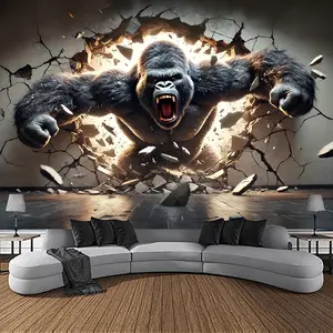 3D Dynamic Gorilla Wall Tapestry, Large Polyester Hanging Fabric, Animal Theme Peach Skin Velvet, Indoor Wall Art for Living Room Bedroom Office Home Party Decor, Woven 3D Effect without Installation Design Decoration Dorm