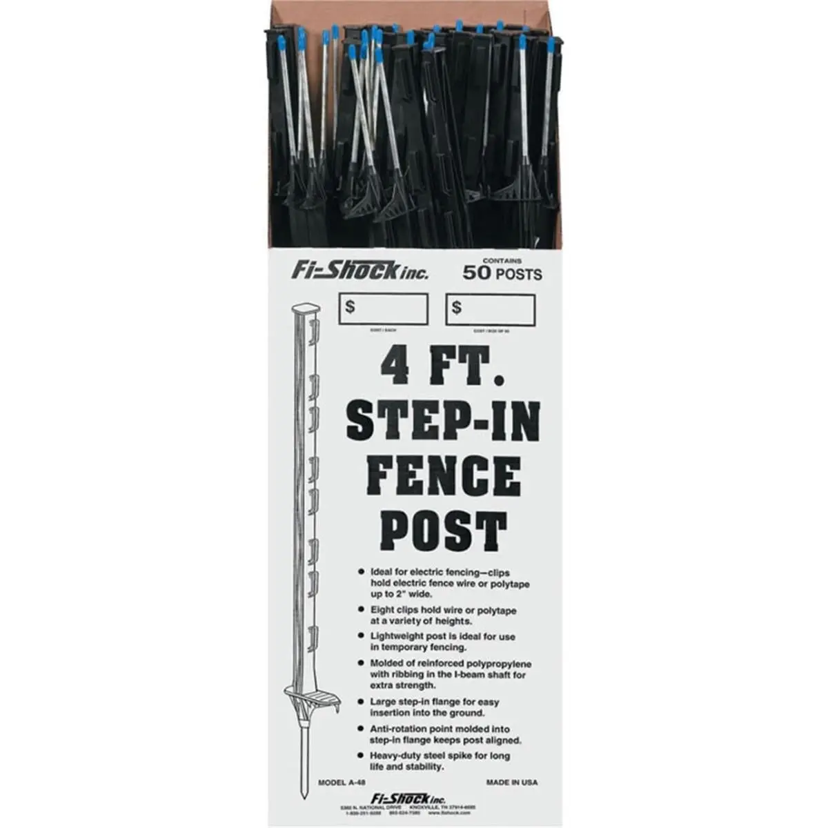 Woodstream Zareba A-48B Step-In Fence Post, Black - 48 in.