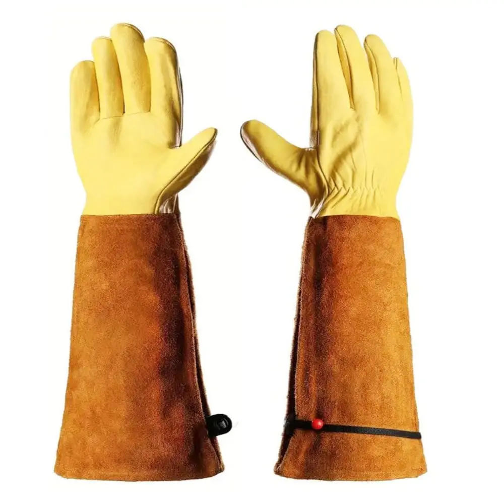 Thorn Proof Gardening Gloves for Women & Men, Extra-Long Cowhide Leather Gauntlet Gloves, Puncture Resistant Rose Pruning Gloves with Adjustable Strap, Elbow Length Protection Protective Glove