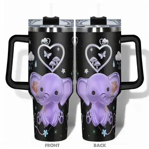 1pc 40oz/30oz/22oz/20oz/14ozCup Stainless Steel Tumbler With Purple Elephant with Mushroom Heart Butterfly Cloud Design, Leakproof Large Capacity, Needed for Gym, Hiking, Travel Ideal Birthday Christmas Gift Per Stainless Steel Drinkware