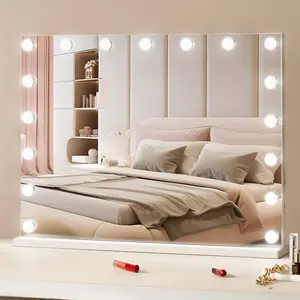 summervibes Rectangular Glass Hollywood Vanity Mirror with Lights, Dimmable Bulbs, 3-Color Lighting Modes, Detachable 5X Magnification, USB & Type-C Ports, Smart Touch Control, Desktop/Wall-Mountable Decor, Modern Linear Mirror (31.5x23.6in, White)