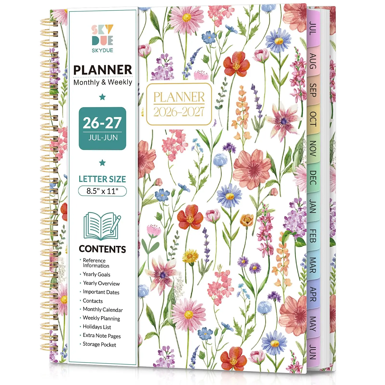 SKYDUE Student Academic Productivity Day Schedule Weeks Planner 2026-2027 (July-June), 8.5"x11" Office Stationery with Colorful Tabs, Storage Pocket for School Use, Productivity Planner monthly