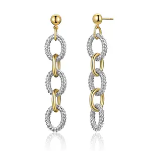 Mytys Cable Link Drop Earrings for Women Two Tone Dangle Earring Earcuff Jewelry Gift Trendy Jewellery Accessories