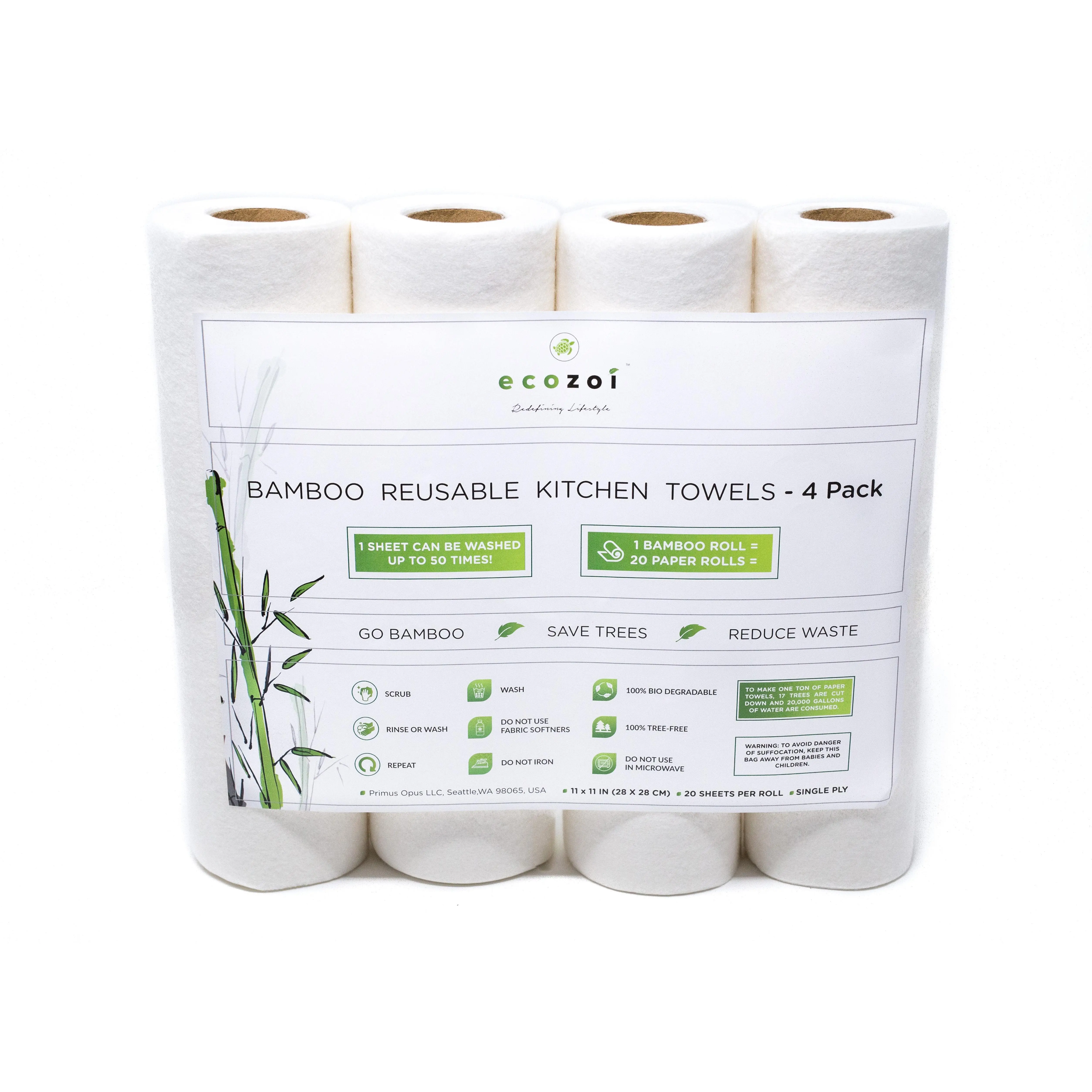Reusable Bamboo Kitchen Paper Towels - Tree-Free, Eco-Friendly Rolls, 4-Pack Reusable Bamboo Kitchen Paper Towels - Tree-Free, Eco-Friendly Rolls, 4-Pack
