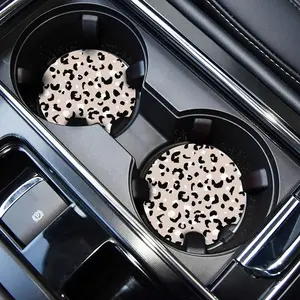 New Upgrade Cute Cup Holder Coasters for Your Car with Fingertip Grip, Auto Accessories for Women & Men,Pack of 2(White Leopard)