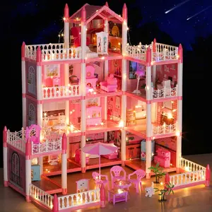 Dream Princess Castle Villa Set, Girls Light-Up Role Play Toy, 11 Room DIY Building Kit, Educational Gift for Kids, Playhouse