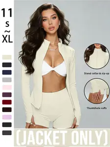 1 Piece Women's Zipper Yoga Jacket, Zip Front Jacket, Zip Up Jacket, Slim-Fitting Short Outerwear, High-End Casual Sporty Top, Suitable for Gym and Home Comfort