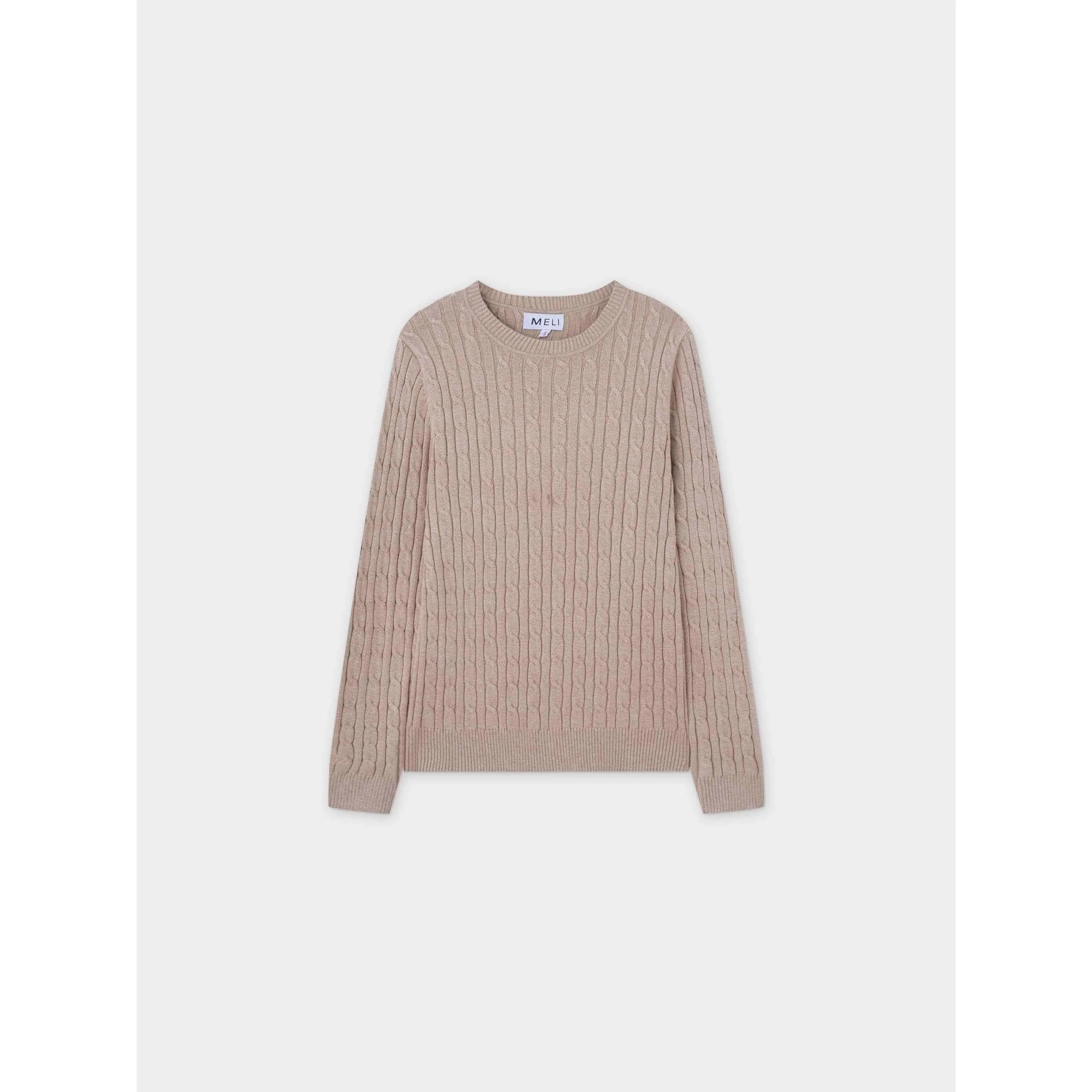 Knit Cable Sweater-Heathered Tan/Cream