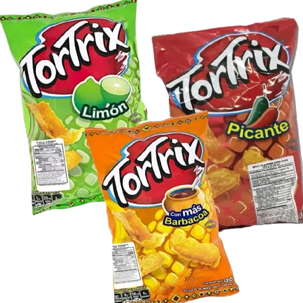 Tortrix 3 Flavor Mix Chips: 1 Picante, 1 Limón, 1 Barbacoa 150gr - Crunchy Corn Tortilla Snack with BBQ & Lime Flavors