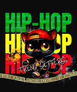 Dtf Transfer - Hip-Hop Culture Shirt with Cat Graphic and "HIP-HOP TREND SETTERS" Text, Not Including Shirt