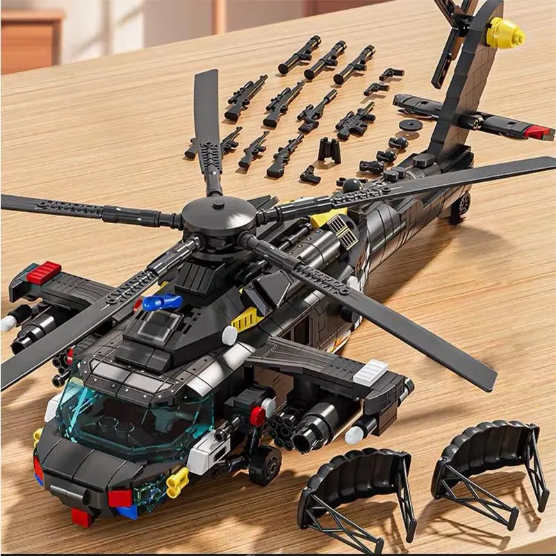 898pcs UH-60 Hawk Helicopter Building Set, Z20 Armed Military Police Aircraft Model, Ideal for Adults and Boys Puzzle Toy, Building Block Sets, Building Blocks Model, Creative Building Set, Model Building Kits