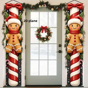 2D plane,Christmas Decoration Banner Set, Gingerbread Man Design, Cute Porch Hanging Decor, Perfect Outdoor & Indoor Decoration, Party Decorations Banners