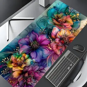Floral Pattern Mouse Pad, Large Game Mouse Pad, Aesthetic Desktop Decoration Protective Pad, Rubber Pad, Non-slip Lock Edge Work Pad, Keyboard Mouse Pad