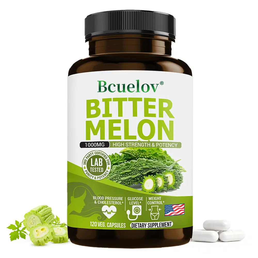 Bcuelov Organic Bitter Melon Dietary Supplement with Botanical Extracts - Supports Blood Sugar Balance, Cholesterol Health, Cardiovascular Health - 120 Capsules, 24-Month Shelf Life
