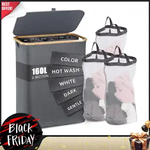 Slim Laundry Basket with Lid, Narrow Laundry Hamper with Removable Bag, Skinny Dirty Clothes Basket with Bamboo Handles for Bathroom, Bedroom & Laundry Room