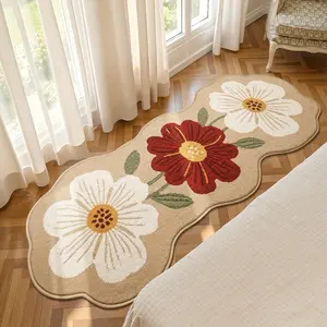 1pc French Retro Living Room Long Carpet Fluffy Soft Floral Bedroom Decoration Plush Rug Brown Washable Bay Window Non-slip Floor Mat Household Washable Sofa Carpet Decorative Home Decor Rugs Area Rug Mat