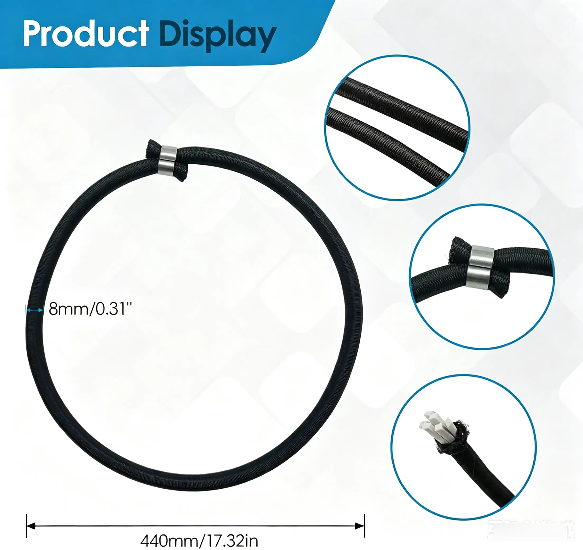 Black Trampoline Bungee Cords with Aluminum Buckles, Latex Core, UV-Resistant Universal Fit Elastic Ties for Tarp Canopy & Outdoor Sport, Trampoline Accessory for Sports & Fitness