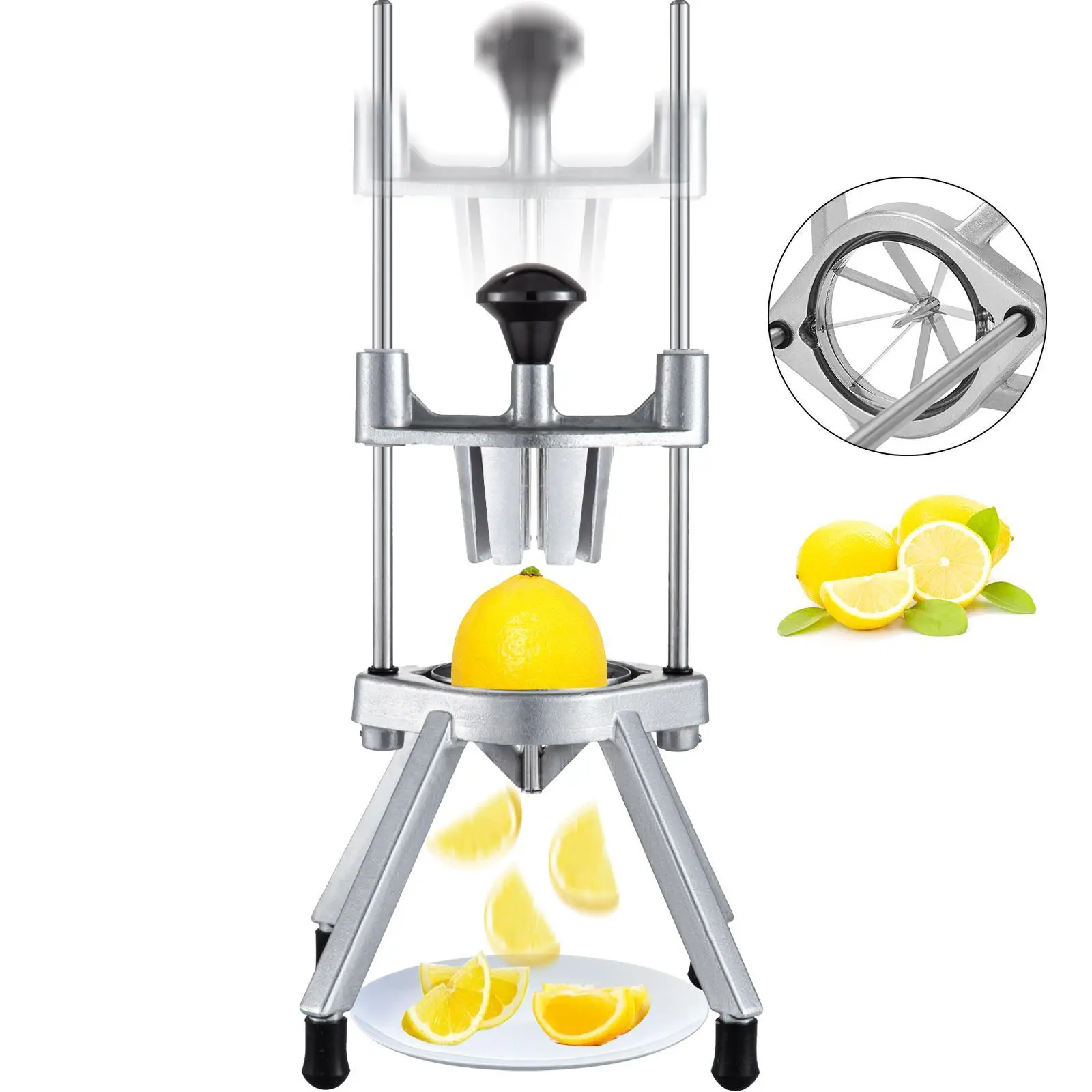 【Backtoschool】VEVOR 8-Section Commercial Fruit Vegetable Slicer, Stainless Steel Blade Sturdy Durable Fruit Tool, FDA Approved 8-Wedge Fast Cut Lemon Lime Cutter for Bar Restaurant Aluminium Kitchen