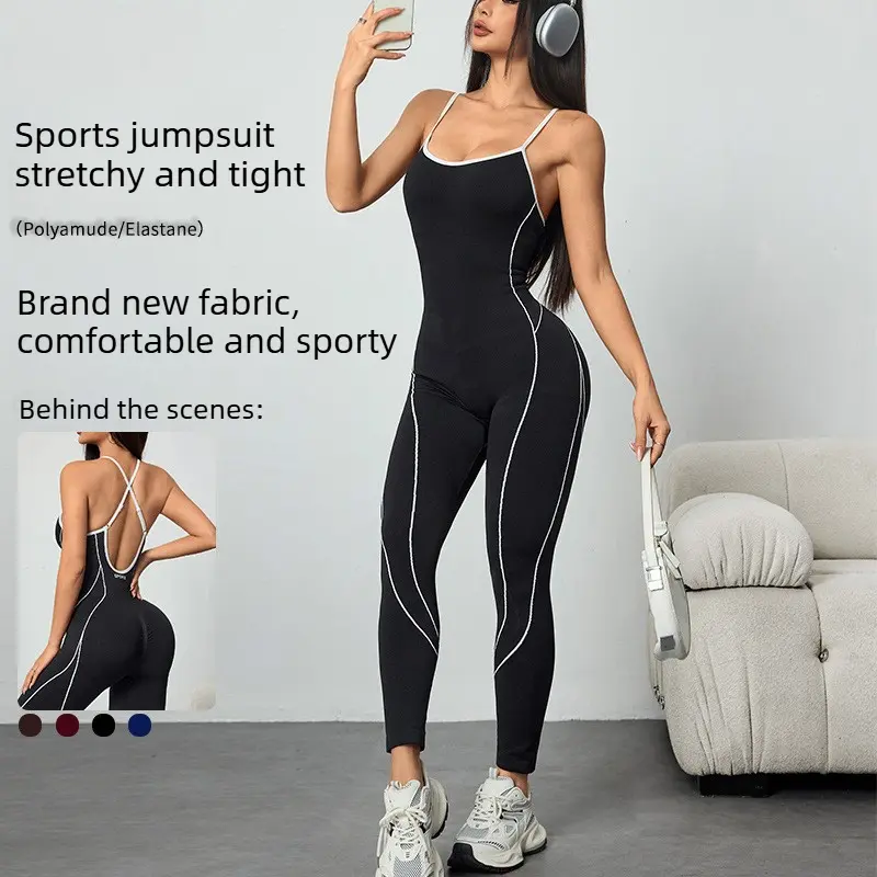 Women's Long-Sleeve Peach Hip Yoga Onesie - Athletic Jumpsuit for Gym, Athleisure Wear