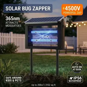 Zero Queen Outdoor Solar Powered,Mosquito Zapper Indoor with 4500V High Powered, Electric Fly Zapper with GroundingBracket, Rechargeable Waterproof Mosquito Killer, Fly Zapper, MosquitoKiller, Electric Trap Ideal for Patio,Backyard