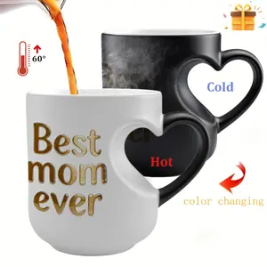 1pc Magical Color Changing Mug with Heart-Shaped Handle, Heated Gradient Coffee Mug With Best mom ever Gold Text Mug Collection Design, 11oz Unique Heart Design, Perfect Gift For Mother's Day, Idears Gift for Wife & Mom, Drinkware, Cup, Travel Coffee Mug