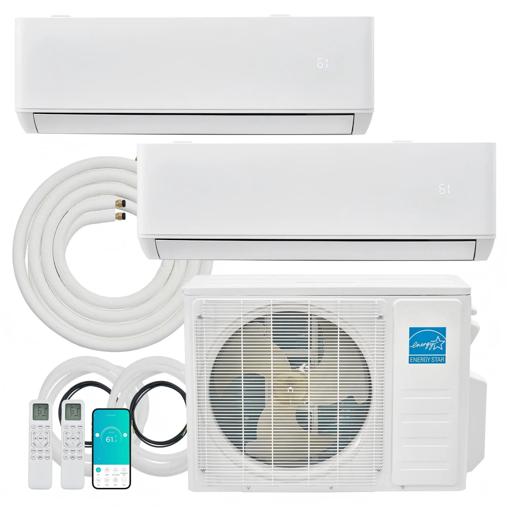 [Summerwins][Ships in Multiple Boxes] VanAcc Mini Split AC/Heating System, 20,000 BTU/28,000 BTU ODU, 22/25 SEER2, Multiple Zone Ductless Inverter Heat Pump, WiFi Enabled with Pre-Charged Condense