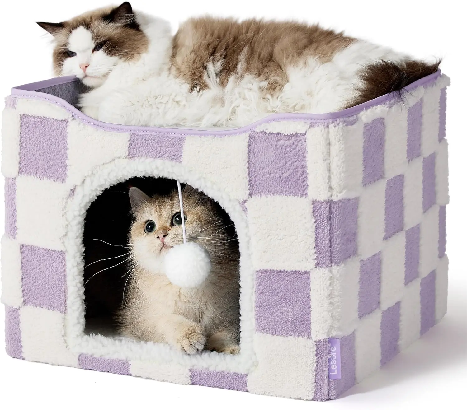 Lesure Indoor Cat Beds Kitten House - Large Cat Cave for Pet Cube with Fluffy Ball Hanging, Foldable Small Animal Hideaway,Deals For You Days