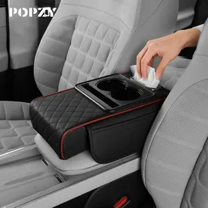 POPZY | 5-in-1 Universal Car Console Cover Organizer Pro - Multifunctional Leather Car Armrest Box Waterproof - Fits Toyota Corolla Camry/Honda Civic/Chevrolet Cruze/Ford Focus/Volkswagen Jetta & 98% Used Cars Thick Cushion for Long Drive Comfort