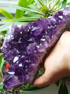 1pc Amethyst Cluster Rough Stone, Natural Crystal Geode - Deep Purple To Lavender Hues, Bohemian Style, Natural Crystal Ornament, Hand Selected Crystals, Suitable For Jewelry, Aquariums, Home Decor, Valentine's Day Gift Home Decor Accessories