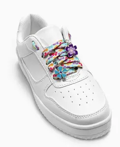 Fun and Happy (Flower Power) Shoelaces with Charms - 100% Polyester 45.5" Length 2 Removable Charms for Kids & Adults Stylish Secure Fit