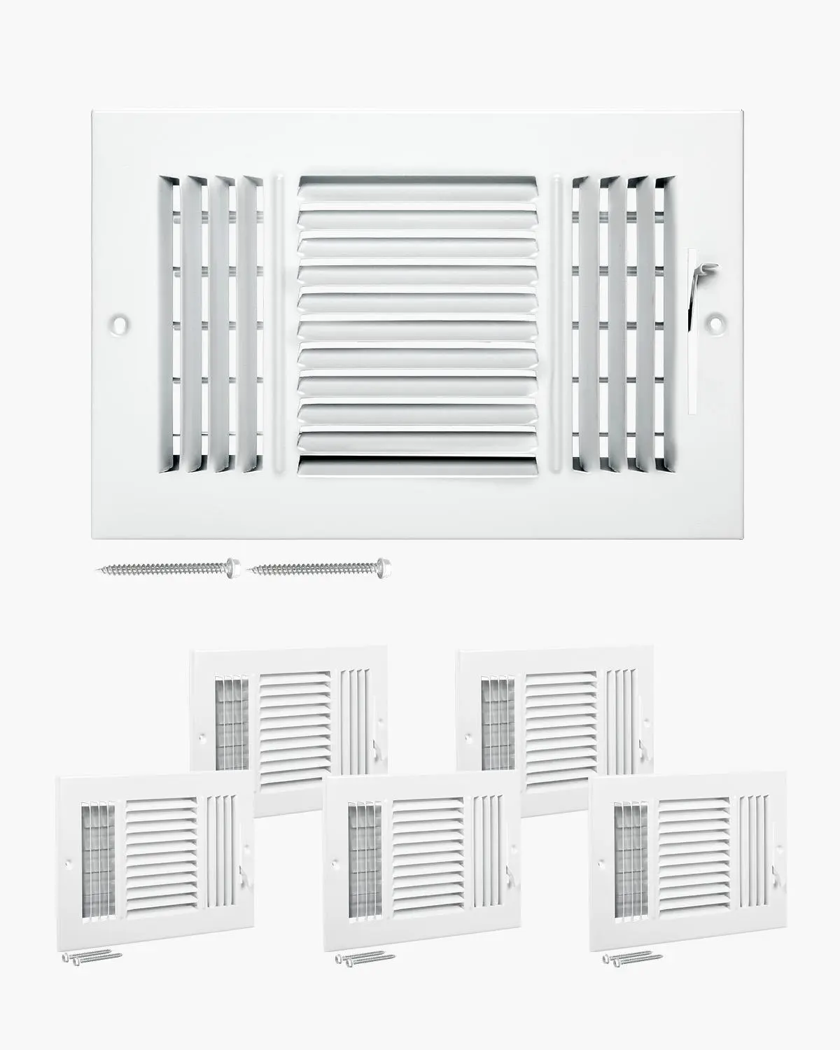 VEVOR 6-Pack 6x10 In Rustproof Iron Floor Register Set, HVAC 3-Direction Vent Grilles with Adjustable Metal Damper, Anti-Peeling Air Vents for Home/Office, White Heating & Cooling Ventilation Parts