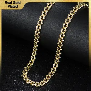 Holylegend 14K Real Gold-Plated Diamond Cut Side Cut Pearl Link Chain Necklace Upgraded Craft, Faceted Cut,Tarnish-Free with Nanotechnology Coating, 24", 7mm FashionPendants, Fashion Necklace,Father's Day Gift