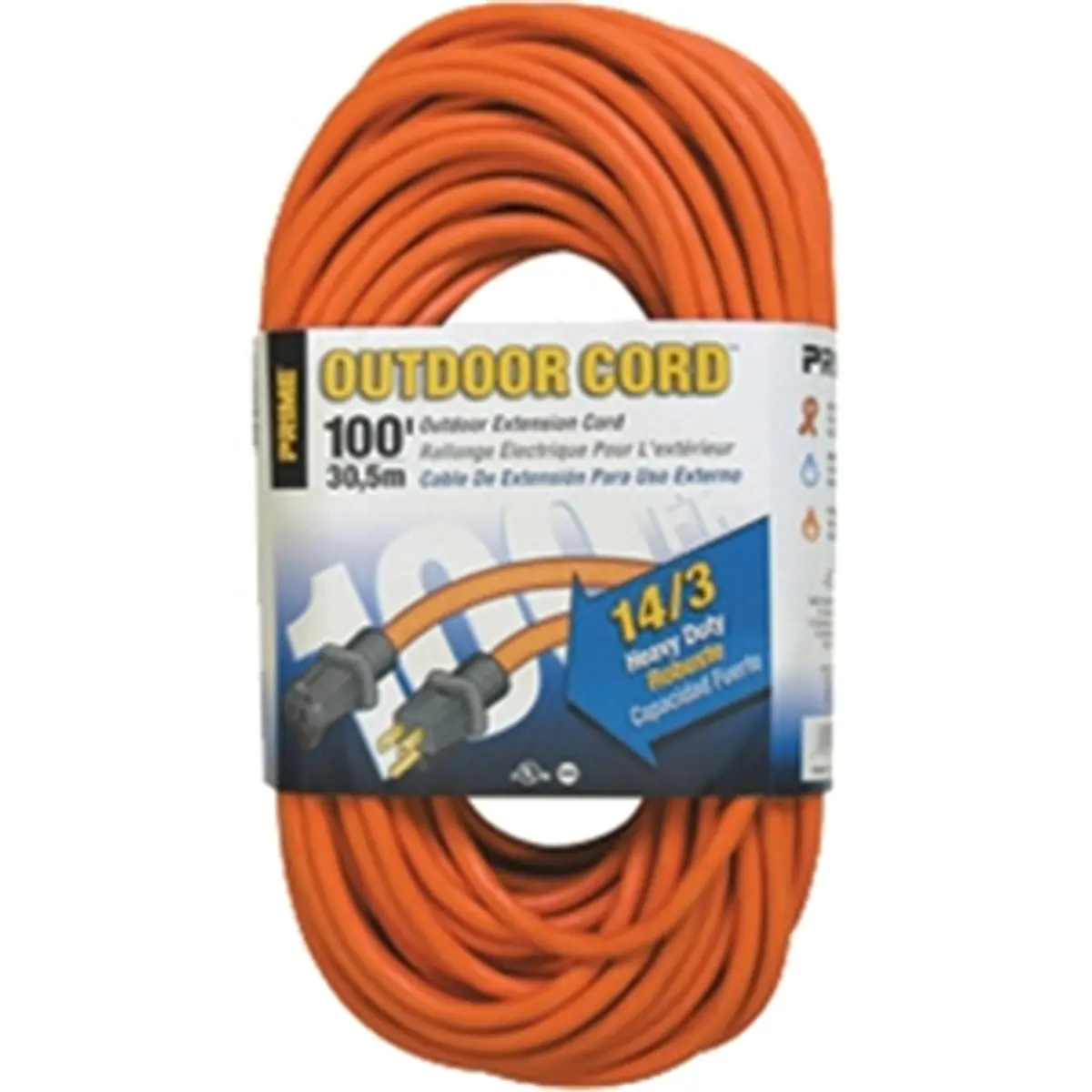 212 MAIN Outdoor Extension Cord, Prime Wire & Cable EC501735, 100 ft. 14-03-15 SJTW Orange, for outdoor use, 100Ft Length, Flexible Cable