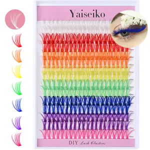 Colored Lash Clusters 300Pcs Individual Lashes D Curl 14mm/16mm Mixed Rainbow DIY Eyelash Extension Colorful Cluster Lashes with White Eyelash Clusters Pack
