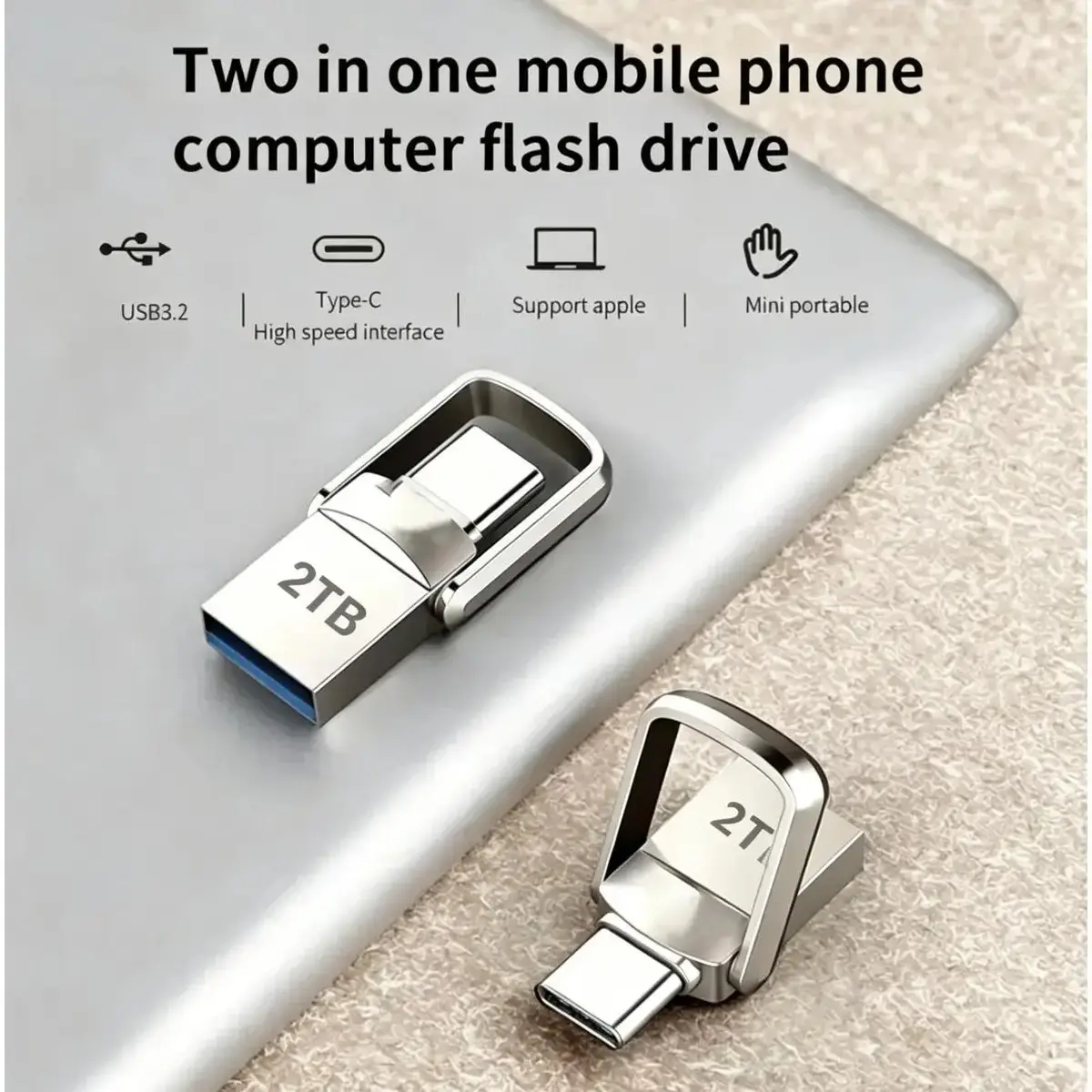 Pen Drive Flash Disk Type C Pendrive Memory, USB Flash Drive High Speed SSD Storage Portable, 2TB USB3.2 Metal Waterproof Portable Memory Stick
