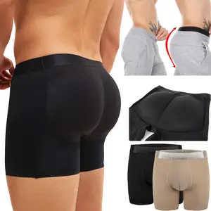 1-2 Pack Menswear Butt Lifter Padded Underwear  Boxer Briefs Hip Enhance Shorts Body Shaper Shapewear Breathable Stretchy Elastic Fabric Tummy Control Pants Fitted Natural Sports Compression Trunks