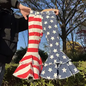 baby girl clothes 4th of July patriotic girl bell bottom jeans red srite star girl jeans