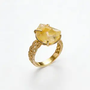 Natural Raw Citrine Ring | Solar Plexus Chakra Healing Stone, Attracts Wealth & Success, Boosts Confidence & Cleanses Negative Energy. Vintage Braided Design. Top choice for daily commutes, office & gifting. Perfect luxury ring for besties & colleagues