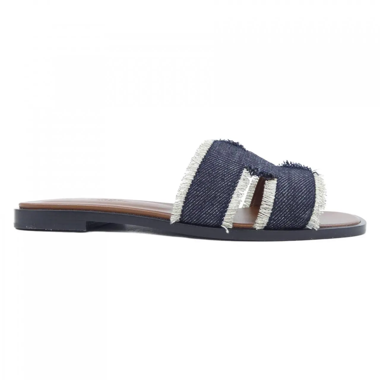 Pre-owned HERMÈS Denim Small Leather Goods Hermes Oran Fringe Sandals