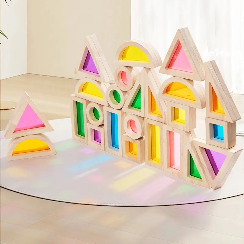 See Through Color Blocks 24pcs Wooden Acrylic Translucent Blocks, Vibrant Colors for Stem ...