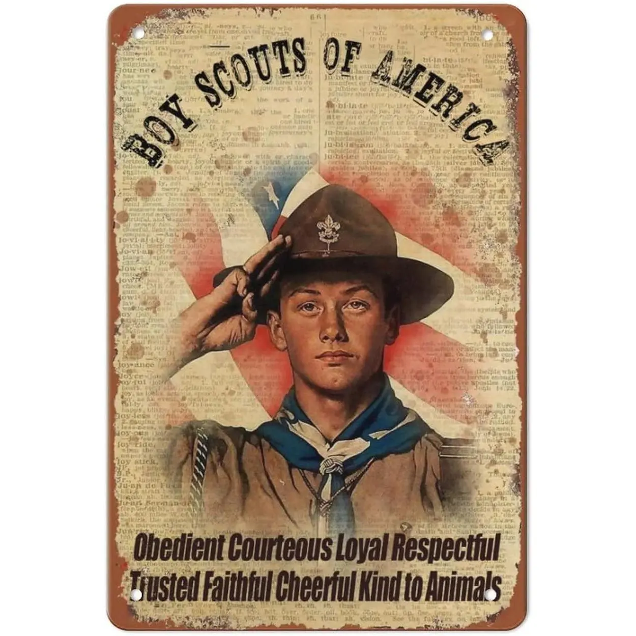 Boy Scouts Of America Aluminium Hanging Signage - Obedient, Courteous, Loyal, Respectful, Trusted, Faithful, Cheerful, Kind To Animals, Funny Retro Vintage Tin Plaque - 8x12in Home Decor Decoration for Bar, Pub, Artistic