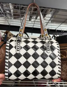 Genuine hand painted leather speedy bag- MINI black and white check