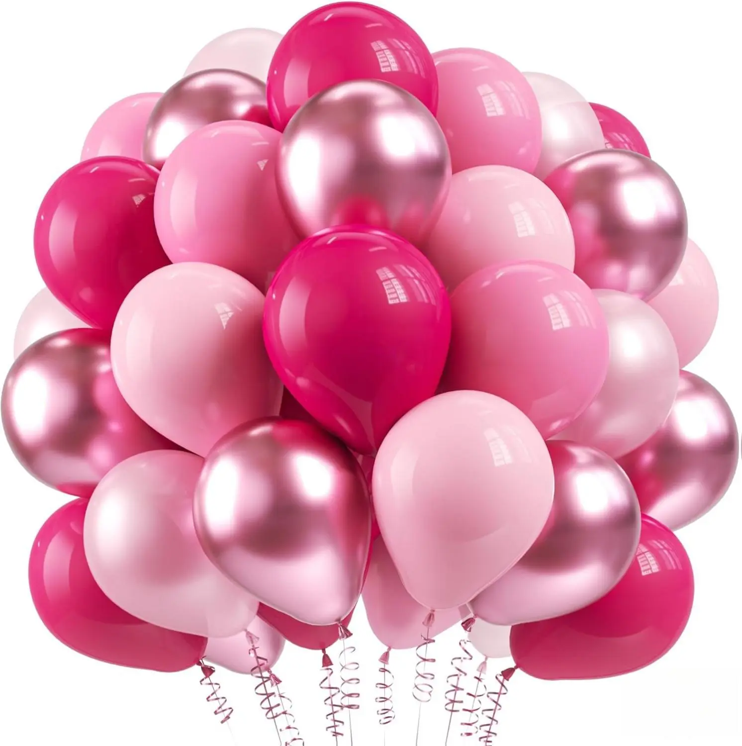 [New Deal] 60pcs Pink Balloons Set, 12 inch Metallic Pearl Pink, Hot & Pastel Pink Latex Balloons Kit for Birthday,Wedding,Baby Shower,Princess Theme Party Decorations, Balloon Party Supplies, Biodegradable