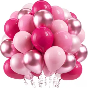 [New Deal] 60pcs Pink Balloons Set, 12 inch Metallic Pearl Pink, Hot & Pastel Pink Latex Balloons Kit for Birthday,Wedding,Baby Shower,Princess Theme Party Decorations, Balloon Party Supplies, Biodegradable