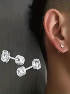 Men's Punk Style Artificial Zircon Decor Stud Earrings, Stainless Steel Earrings, Shining Earrings, Fashion Jewelry for Party, Daily Decor, Trendy All-match & Exquisite Jewelry for Birthday Gift, Studs Earrings, Pretty Studs
