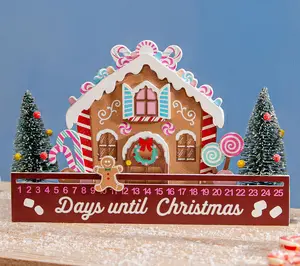 Evergreen 13"L Wooden Gingerbread House Christmas Countdown